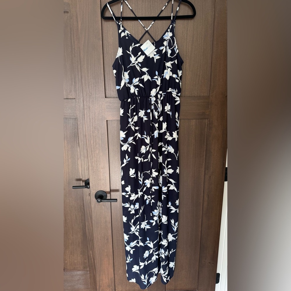 Navy and White Floral Maxi Dress